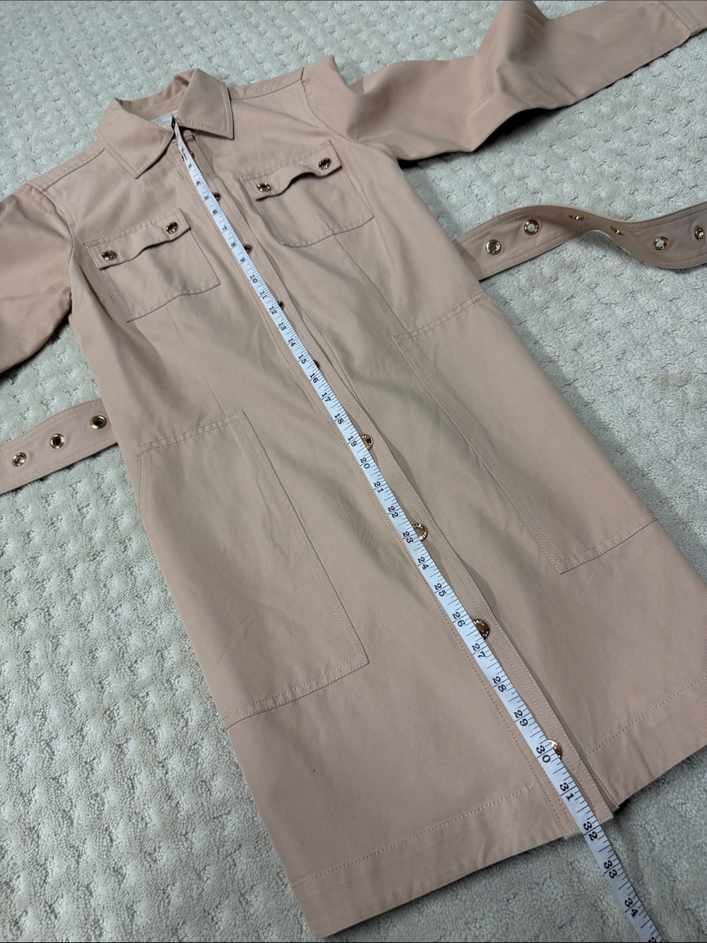 Michael Kors Neutral Beige Belted Shirt Mini Dress - Picture 11 of 13